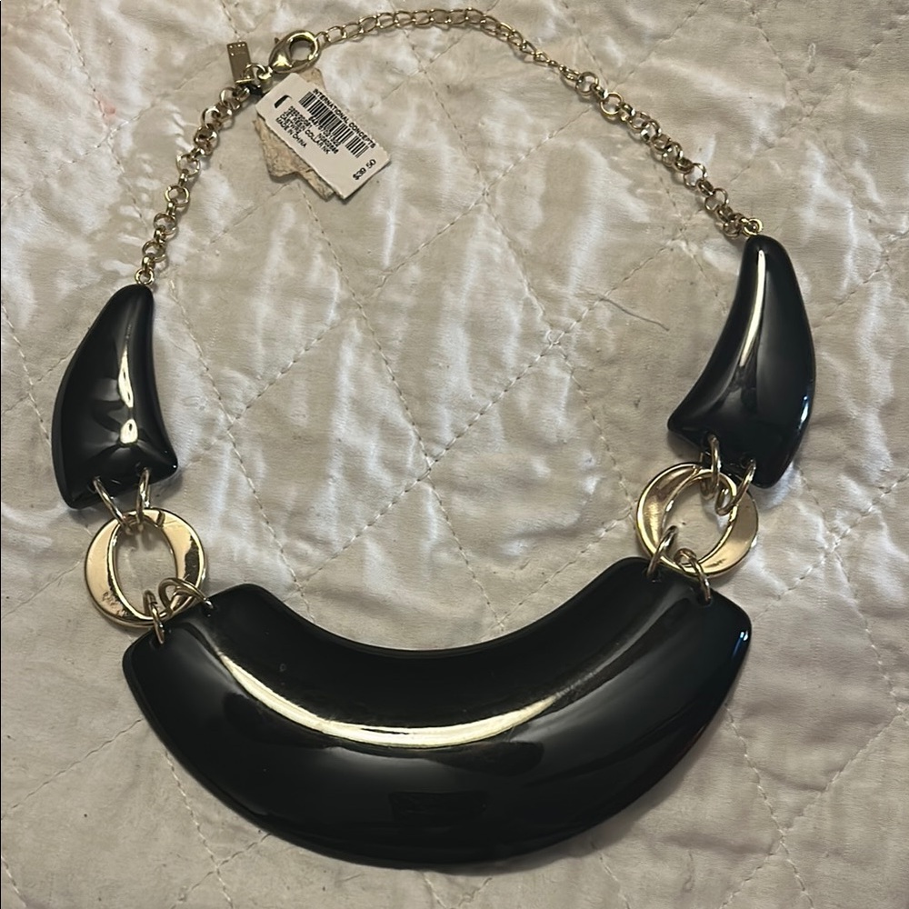 INC Black and Gold Crescent‎ Statement Necklace- new with tag